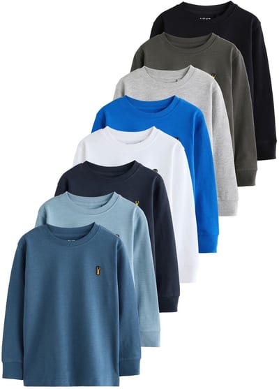 Next - Jongens - Set van 8 behaaglijke T-shirts met lange mouw en hertenlogo - Wit