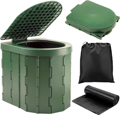 Ploutos® Toiletemmer Met Deksel - Toiletemmer met Bril en Deksel - Mobiel Noodtoilet - Groen - 29cm x 27cm x 31cm