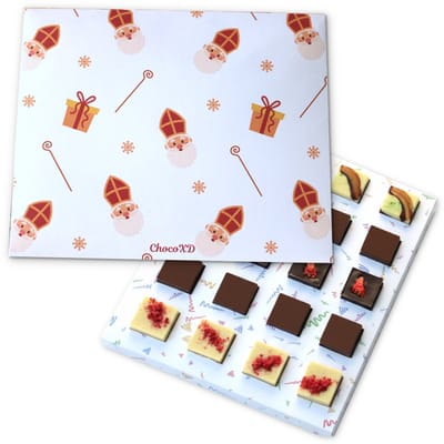 Sinterklaas Chocoladecadeau - Sint Cadeau - Brievenbuspakket Sint kado- Fairtrade chocolade - Handgemaakte chocolade - Milieuvriendelijke verpakking - Puur, Melk en Wit