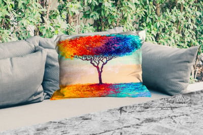 Buitenkussens - Schilderijen - Olieverf - Boom - Regenboog - 60x40 cm - Weerbestendig