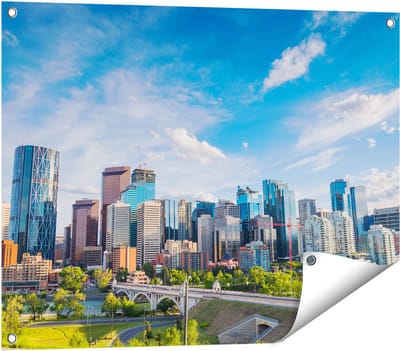 Gards Tuinposter Skyline Calgary Stad in Canada - 80x60 cm - Tuindoek - Tuindecoratie - Wanddecoratie buiten - Tuinschilderij