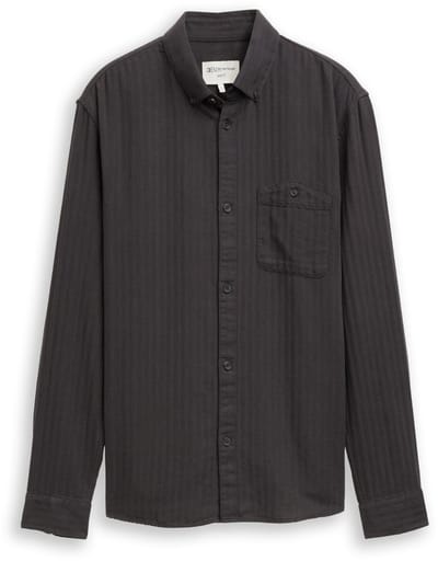 Tom Tailor Denim - Basic fit overhemd met borstzak - Maat S - black grey herringbone