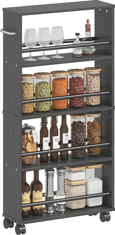 Homcom Opbergwagen-Spaanplaat, staal-45L x 15B x 91H cm-Zwart