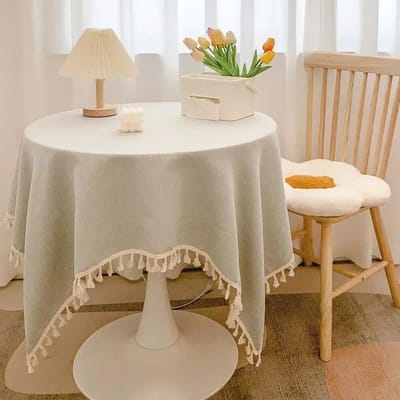 Nappe Ronde en Coton Lin Mariage Hôtel Banquet Tissu Housse de Table Salle à Manger Intérieure Textile de Maison Linge de Chambre Mesa Fête 40x60cm beige