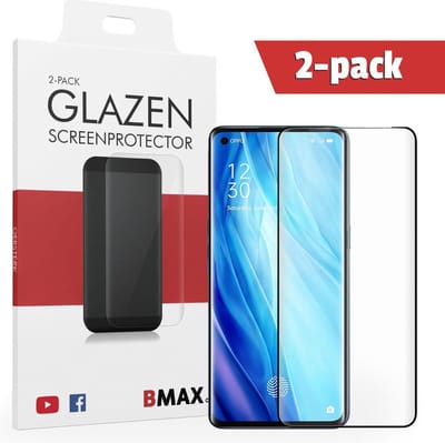 2-pack BMAX geschikt voor OPPO Reno 4 Pro Screenprotector Full Cover 5D / Full Cover Glas / Met volledige dekking / Beschermglas / Tempered Glass / Glasplaatje - Black/Zwart