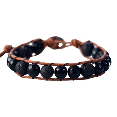 Marama - Herenarmband Onyx Bruin Leer - verstelbaar - edelsteen