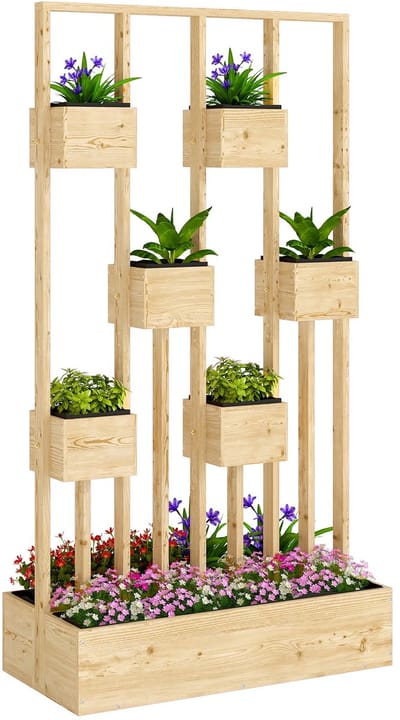 Plantenbak met klimrek - Weerbestendig - Bloembak - Met trellis - Buiten - Polypropyleen- 1 vak - Plantenrek - Rechthoek - Natuurlijk hout