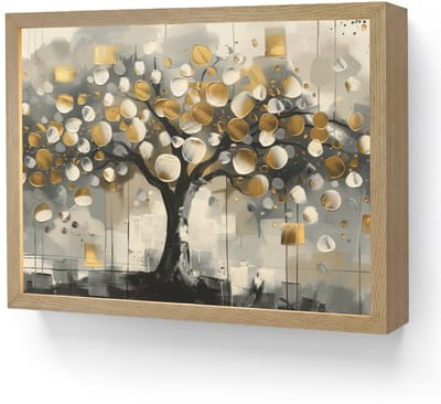 Wandlamp 40x30 cm - Oplaadbaar - Boom - Abstract - Beige - Goud - Zwart - Wandlampen binnen woonkamer - Slaapkamer lamp - Decoratieve nachtlamp - Vloerlamp draadloos