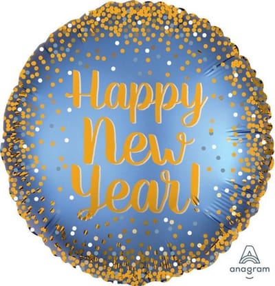 Folieballon Happy New Year - Gold & Satin Blauw & Goud - 43 cm (Plat geleverd) van Anagram