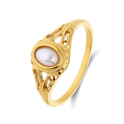 Lucardi Dames Stainless steel goldplated ring Vintage - Ring - Staal - Goudkleurig - 16 / 50 mm
