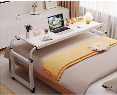 Overbedtafel Met Wielen - Bedtafel Laptoptafel - Werken en Eten - Verstelbare Hoogte - 120x45cm - Wit