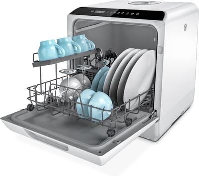 Mini Vaatwasser 43 cm - Tafelvaatwasser met en Zonder Wateraansluiting - Compacte Vaatwasser voor 4 Couverts, Camping, Keuken en Appartement