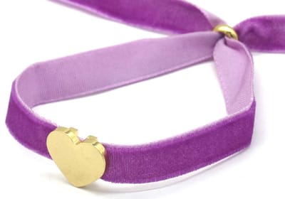 Armband Dames - Hartje RVS - Fluweel - Lengte Verstelbaar - Paars – valentijn – cadeau