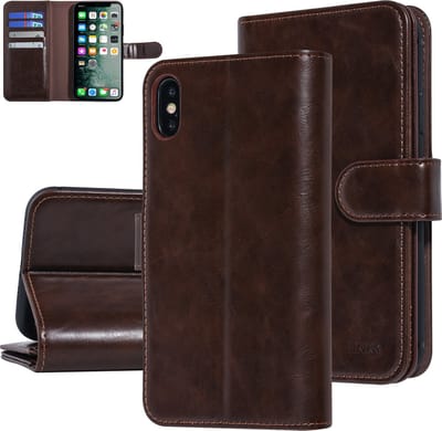 UNIQ Accessory iPhone Xs Max Booktype hoesje Zachte huid - Pasjeshouder 9 pasjes - DonkerBruin