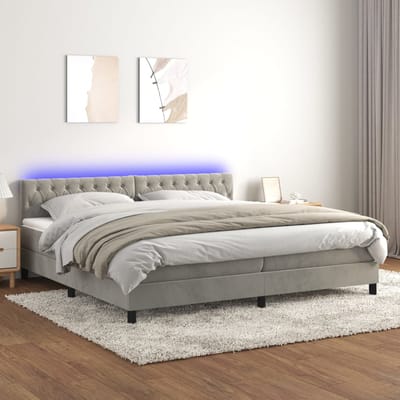 vidaXL - Boxspring - met - matras - en - LED - fluweel - lichtgrijs - 200x200 - cm