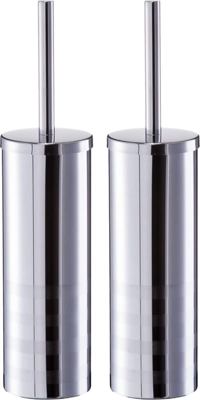 Zeller WC/Toiletborstel houder RVS/edelstaal - 2x - D9 x 39 cm - streep motief