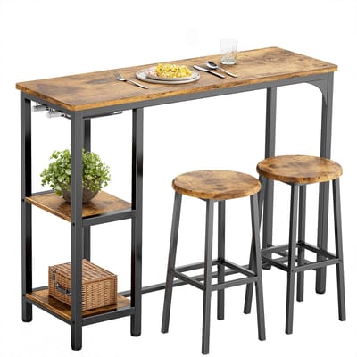 Xbro Bartafel met 2 Barkrukken – Industriële Bartafelset met 2 Planken en Glashouder – Ideaal voor Keuken, Woonkamer en Eetkamer