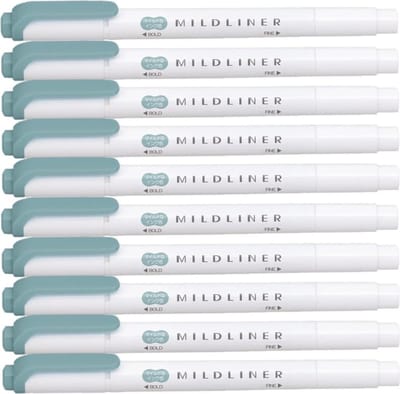 Zebra Mildliner Double-Sided Highlighter - Fine / Bold – Mild Smoked Blue Set van 10 + een Luxe Zipperbag - WKT7-MSB
