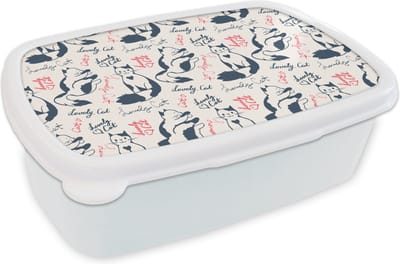 Broodtrommel Wit - Lunchbox - Brooddoos - Patronen - Kat - Quote - Roze - Meisjes - Kinderen - Kids - 18x12x6 cm - Volwassenen