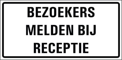 Bezoekers melden bij receptie sticker 400 x 200 mm
