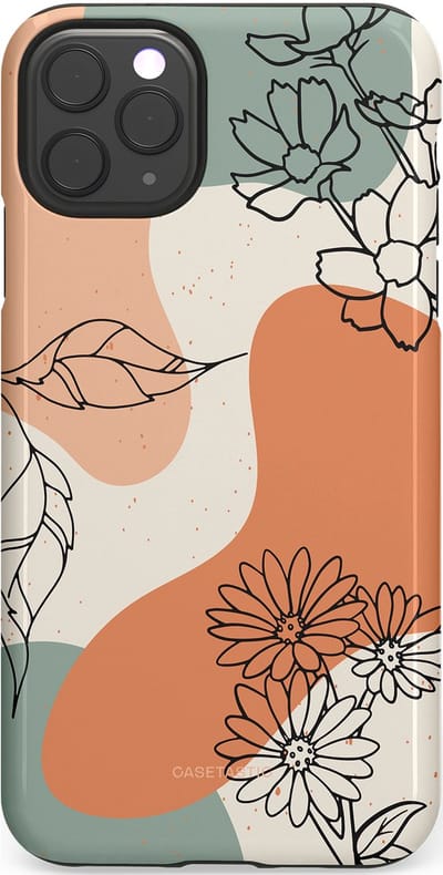 Casetastic hoesje geschikt voor Apple iPhone 11 Pro Max - Dubbellaagse bescherming - Lijnenspel Botanisch - Fashion Case - Crème Saliegroen Perzik