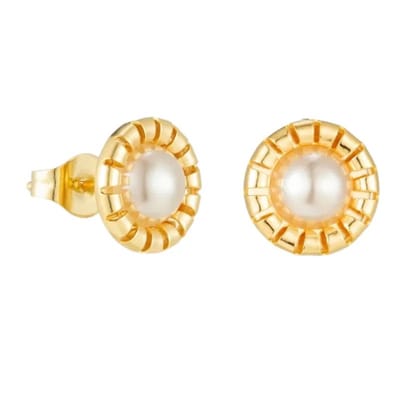 Aramat Jewels | Oorbellen | Goudkleurige Stalen Parel Oorbellen vrouw | | | |9mm | Staal | Kinderen, Volwassenen | Verkleurd niet