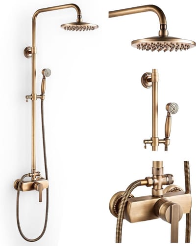 Thuys – Vintage Douchesysteem – Met Armatuur In Antiek Messing – Retro Gouden Doucheset – Met 8 Inch Douchekop