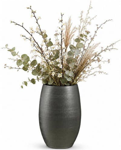 Mica Decorations hoge Bloemenvaas - keramiek - antraciet glans / ribbels - D30 x H50 cm - vaas Porto