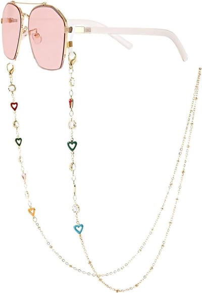 Kleurrijke Zonnebril Ketting voor Dames in Bohemian Stijl met Hartvorm, Goudkleurig - Modieus Accessoire voor Bril of Leesbril