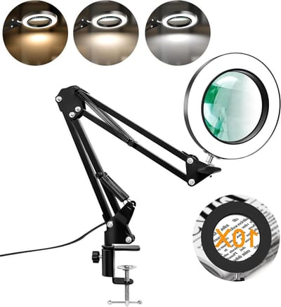 Vergrootglas Bureaulamp - Verlichte Vergrootglas - Hobby Reparatie - 10x Optische Vergroting - Flexibele Arm - Zwart