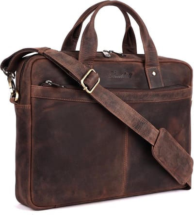 Laptoptas Leer - Schoudertas Laptop - Zakelijk Gebruik - Laptopvak 17 inch - 39 x 31 cm - Donkerbruin
