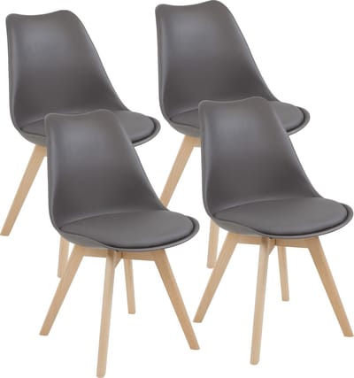 Albatros Eetkamerstoelen Aarhus in Set van 4, Grijs / Beuk - massief Beuk poten - comfortabele kuipstoel, Scandinavisch retro design - elegante keukenstoel, eetkamerstoel of eettafelstoel