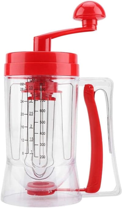 Famanu - Handheld Beslagdispenser, pannenkoek maker doseerfles met schaal, ideaal voor cupcakes, wafels en crêpes, eenvoudig te gebruiken bakaccessoire voor thuis
