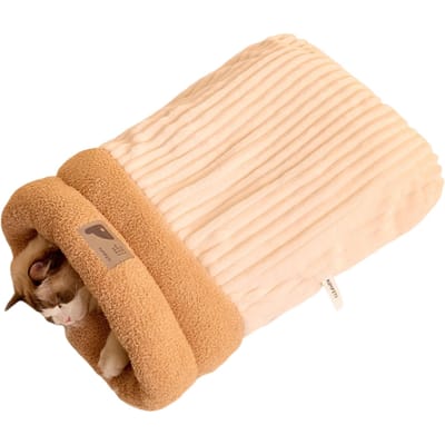Warme Kat Slaapzak Zacht Kattenbed Comfortabele Tunnel Kattennest Gesloten Huisdierhuis voor Katten Mooi Kattennest Kattenaccessoires L beige