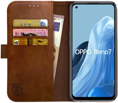 Rosso Element Book Case Wallet Hoesje Geschikt voor Oppo Reno 7 | Portemonnee | 3 Pasjes | Magneetsluiting | Stand Functie | Bruin
