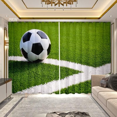 Voetbal Bedrukte Gordijn voor Slaapkamer Woonkamer Vloer tot Plafond Raamgordijn Groot Formaat Gordijn Semi-transparante Gordijnpanelen 100W130H(CM)40x51in&Grommet Top