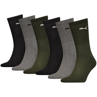 Puma Sportsokken Zwart / Grijs / Donkergroen - 6 paar Puma Sport Sokken - Unisex - Maat 35/38