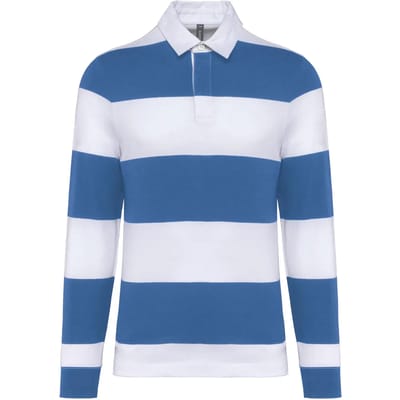Gestreepte unisex polo lange mouwen merk Kariban maat XL Blauw/Wit
