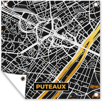 Tuin poster Plattegrond – Puteaux – Stadskaart – Kaart – Frankrijk - 200x200 cm - Tuindoek