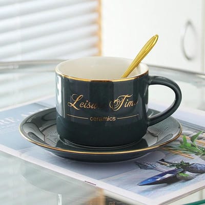 Nordic Style Letter Keramiek mok Creatief ontwerp Koffiekop met Schotel & Lepel Latte Ontbijt Melkkop Kantoor Thuis Waterkop black