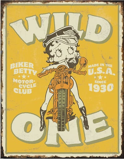 Betty Boop Wild One. Metalen wandbord 31,5 x 40,5 cm.