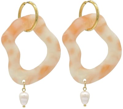 Oorbellen - Abstracte Hanger - RVS - 6 cm - Roze