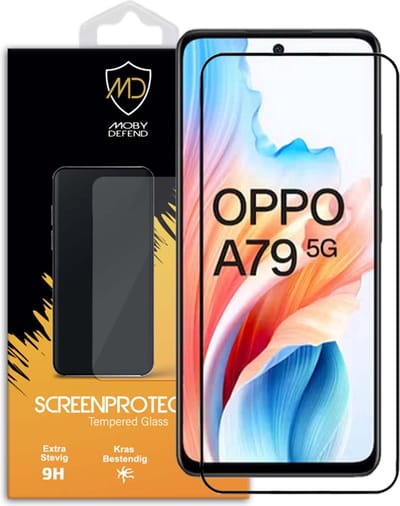 MobyDefend Screenprotector - Geschikt voor Oppo A79 - Screensaver Met Zwarte Randen - Gehard Glas