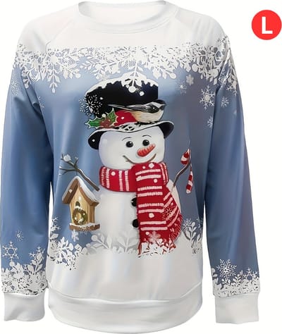 Bovista Kersttrui - Dames - Foute Kersttrui - Christmas Sweater - Kerst Sweater - Christmas Jumper - Pyjama - Pullover - Sneeuwpop - Blauw - Maat L