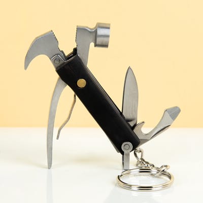 Kikkerland Multitool - 7-In-1 - Mini Hamertje design - Zwart - Roestvrij staal - Cadeau voor man