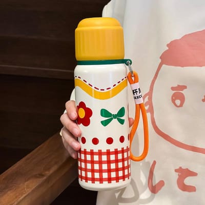 Student Thermosbeker Kerstmis Hoge Uitstraling Beker Roestvrij Staal Meisjes Draagbaar Compact Dubbele Drinkbeker met Rietje 500ml