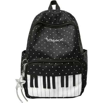 Stippen Pianotoetsen Rugzak Japanse Stijl Kleurblokken Rugzak Schoolstijl Pianovormige Rugzak Dames Grote Reistas zwart