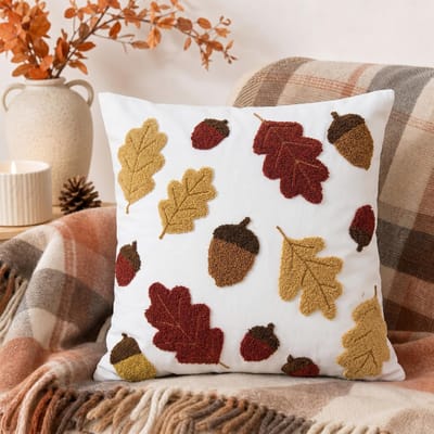 Herfst Handdoek Geborduurde Sierkussenhoes Kussens Esdoornblad Eikel Bank Sierkussenhoes Woonkamer Decoratieve Kussenhoezen 45x45cm