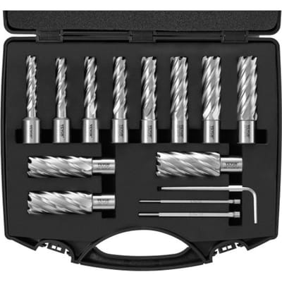 VEVOR Kroonborenset Metaal 13-Delig 7/16, 1/2, 9/16, 11/16, 5/8, 3/4, 13/16, 7/8, 15/16, 1, 1-1/16 Inch Kernboorset 50,8 MM Boordiepte Ringfreesset Accessoires voor Magneetboormachines