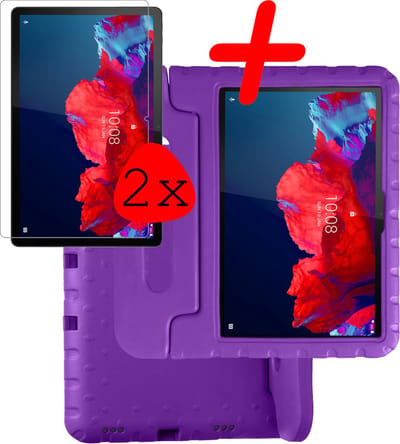 Hoesje Geschikt voor Lenovo Tab P11 - Met 2x Screenprotector - Kinderhoes Shockproof Bumper - Kidsproof Case - Tablet Hoes - Kinder Hoes Cover - Paars